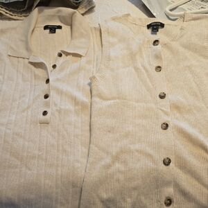 RW&CO. Men's Cream Ribbed Polo and Sleeveless Button Tank - Neutral Pair